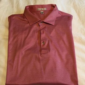 Golf shirt. Pink and white thin stripes